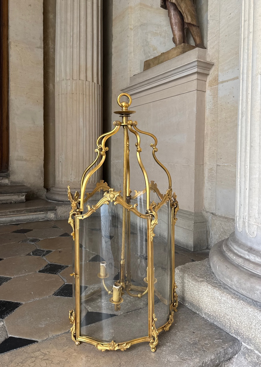 Large Gilded Bronze Vestibule Lantern Louis XV Style Late 19th Century