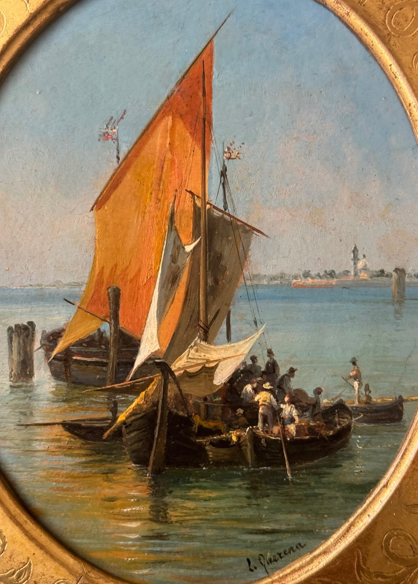 Embarcations Sur La Lagune, Par Luigi Querena-photo-1