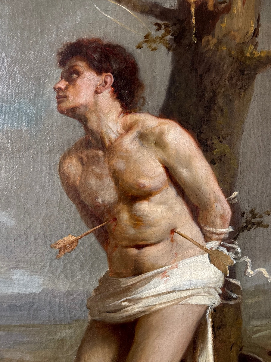 Saint Sébastien Martyr, Oil On Canvas 19th Century-photo-1