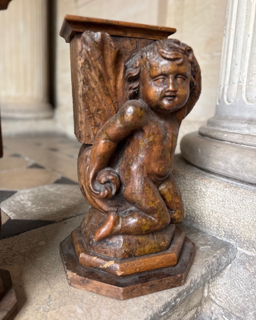 Paire De Putti En Bois Sculpté Formant Sellettes, 18ème Siècle -photo-2