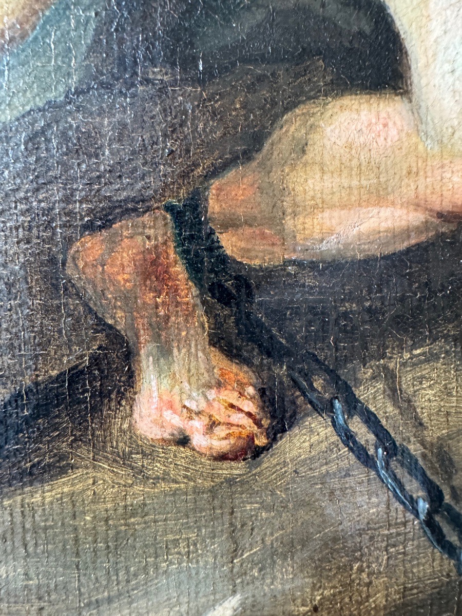 Prométhée Enchainé, huile sur toile de la fin du 18ème Siècle -photo-4
