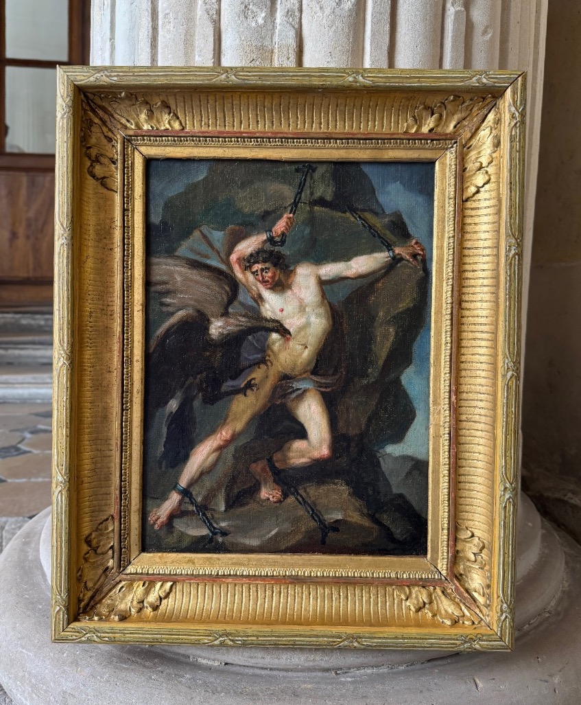 Prométhée Enchainé, huile sur toile de la fin du 18ème Siècle 