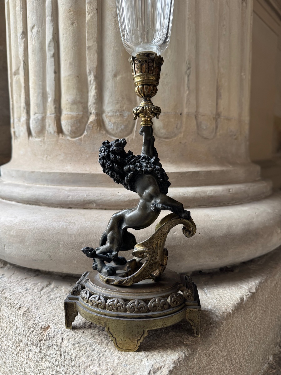 Paire De Vases Cornets en Bronze Et Cristal Vers 1880-photo-3