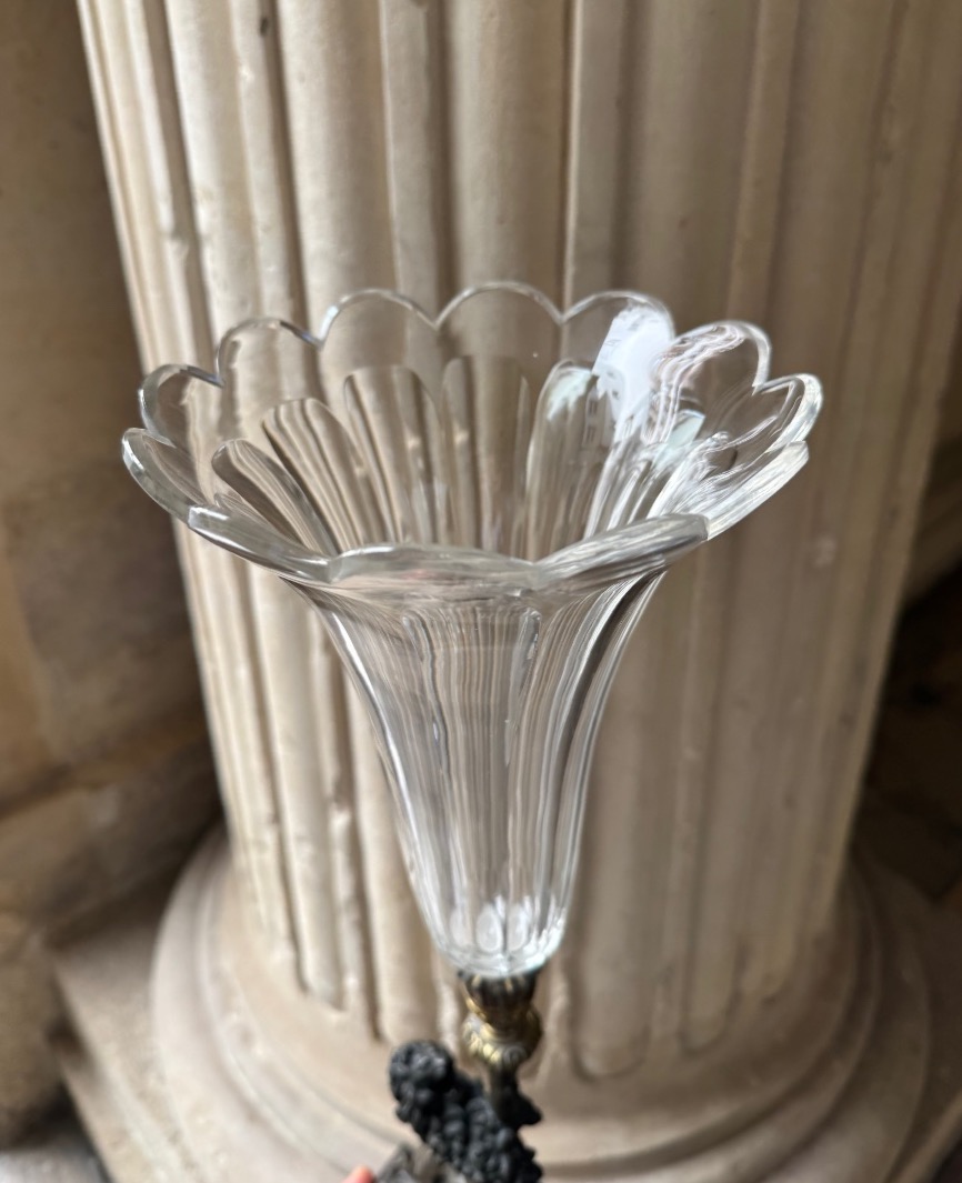Paire De Vases Cornets en Bronze Et Cristal Vers 1880-photo-2