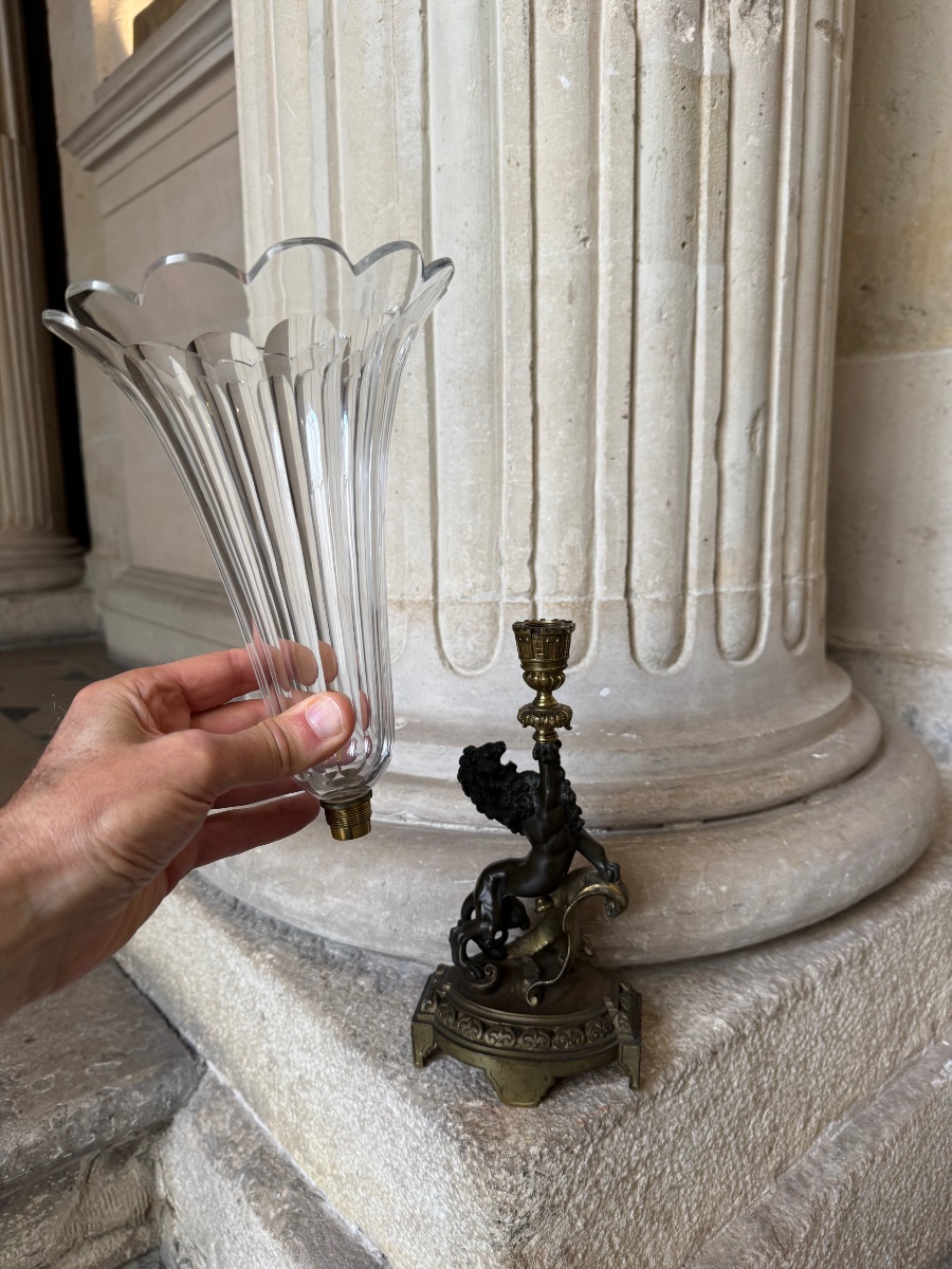 Paire De Vases Cornets en Bronze Et Cristal Vers 1880-photo-5