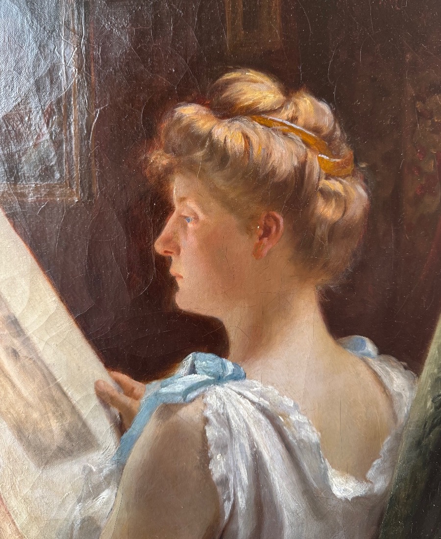 Young Woman Looking At A Watercolor, C. 1900-photo-2