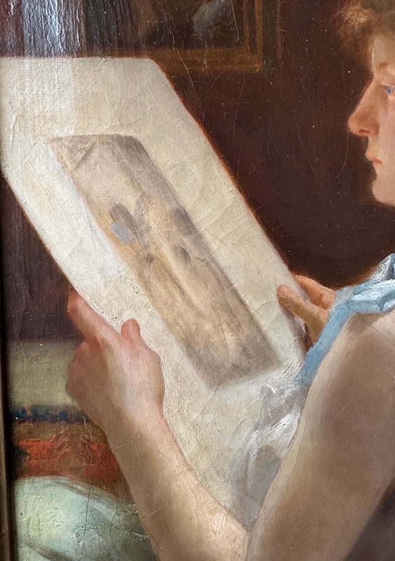 Young Woman Looking At A Watercolor, C. 1900-photo-4
