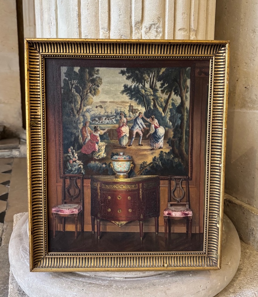 Interior At The Colin Maillard Tapestry, Oil On Canvas Circa 1910