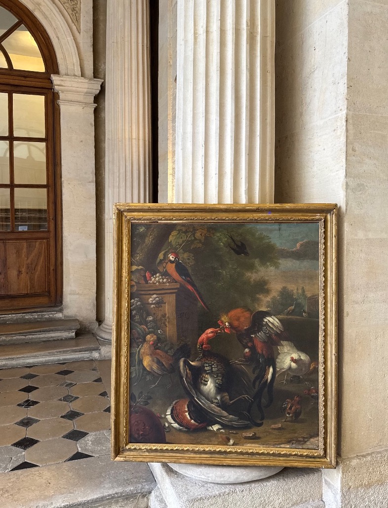 Combat De Volatiles Dans Le Parc d’Un Château, Huile Sur Toile 18ème Siècle-photo-7