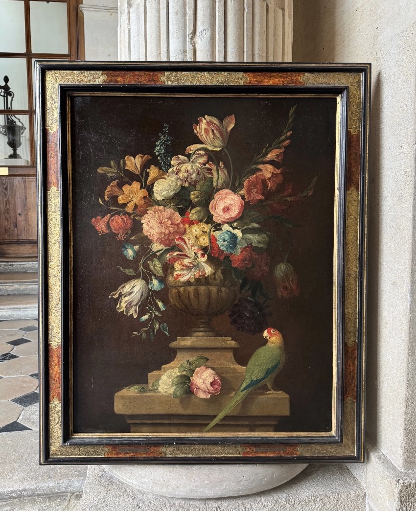 Nature Morte Au Bouquet Et Au Perroquet, Début 19ème Siècle 
