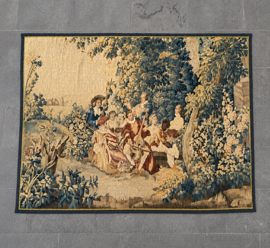 Le Concert Champêtre, Tapisserie d’Aubusson 18ème Siècle d’Après Watteau  
