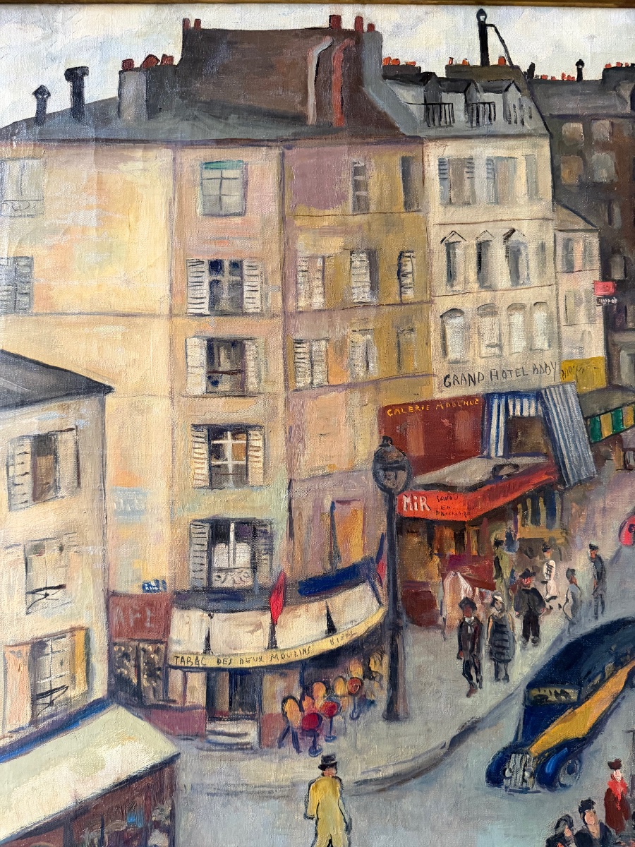 Rue Lepic In Paris, Oil Painting Signed Gérar Circa 1950-photo-2