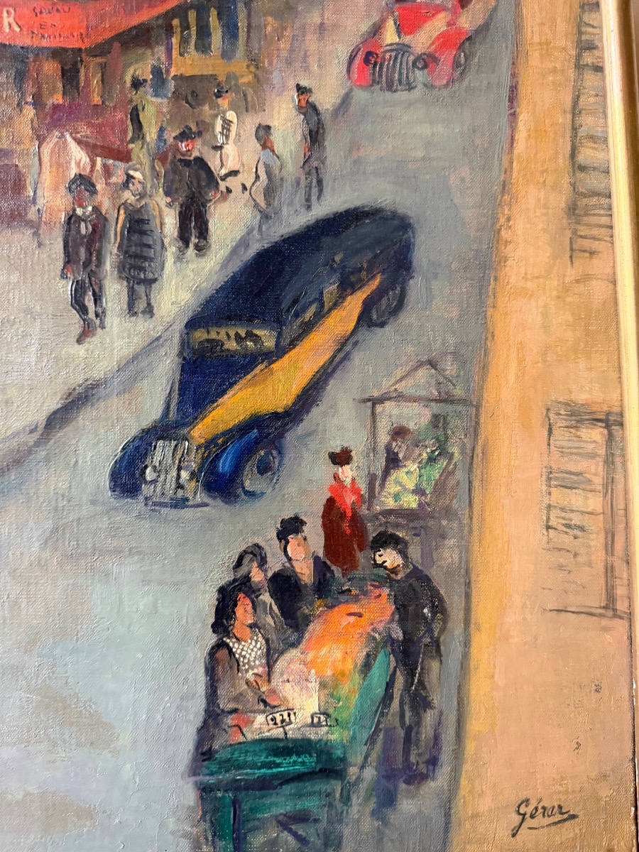 Rue Lepic In Paris, Oil Painting Signed Gérar Circa 1950-photo-1