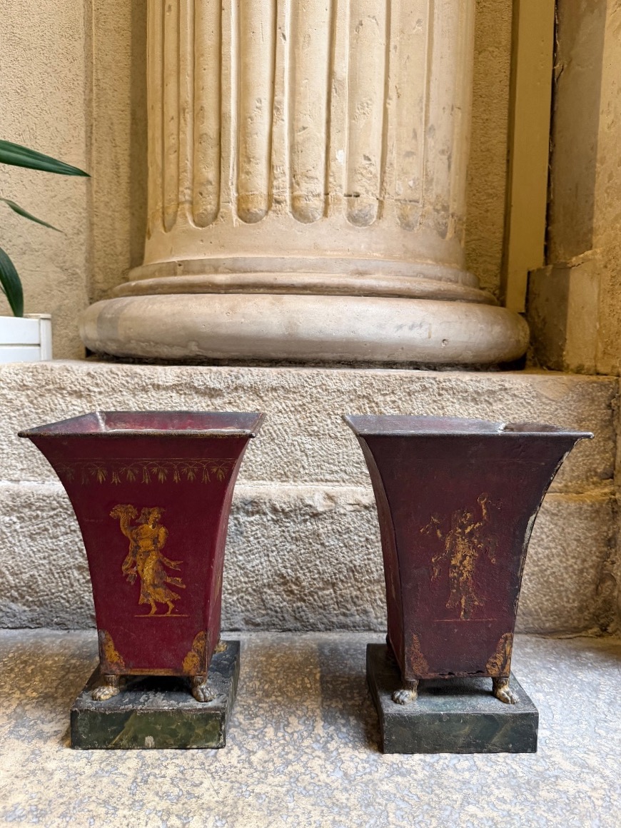 Pair Of Sheet Metal Planters, Circa 1800-photo-2