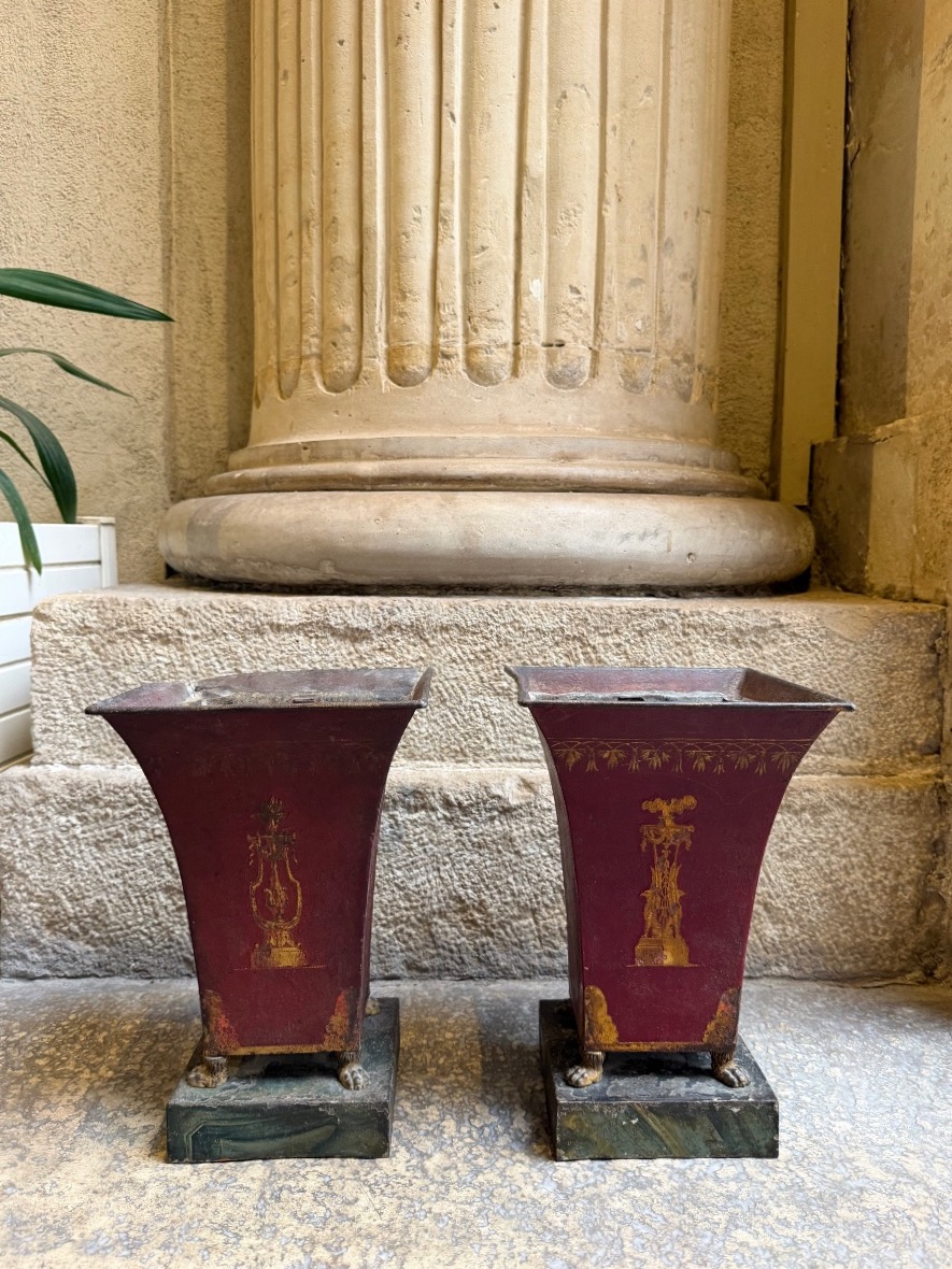 Pair Of Sheet Metal Planters, Circa 1800-photo-3