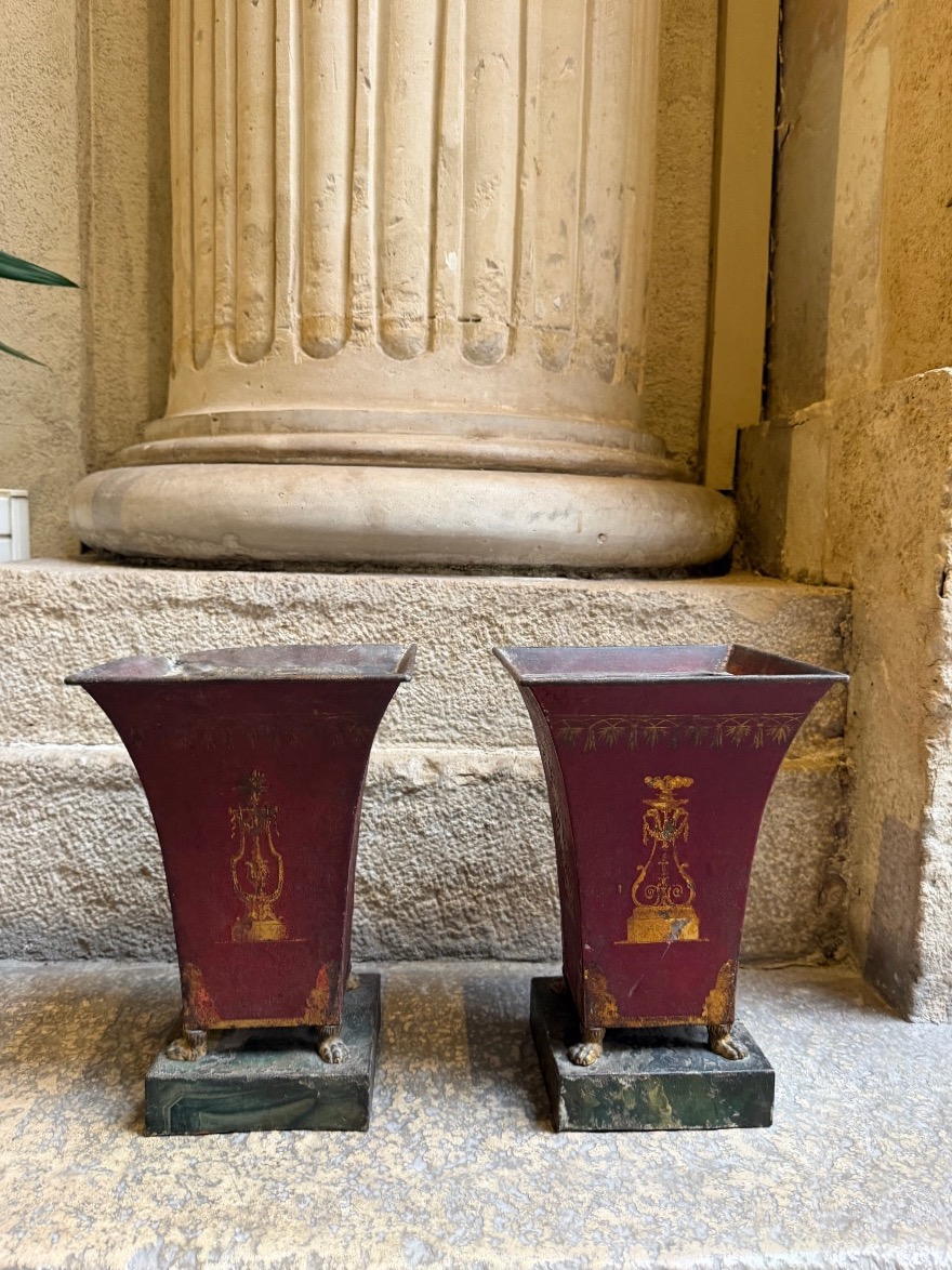 Pair Of Sheet Metal Planters, Circa 1800-photo-4