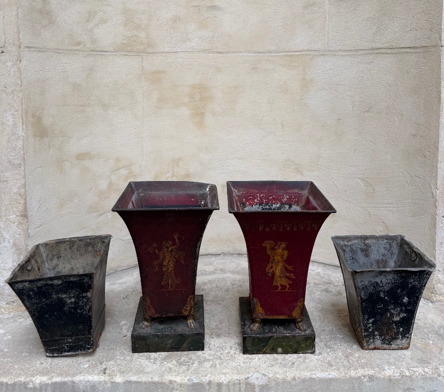 Pair Of Sheet Metal Planters, Circa 1800-photo-7