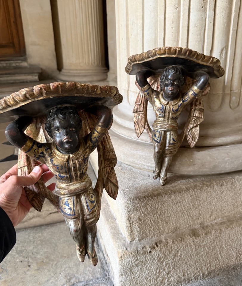 Pair Of Carved Wooden Side Tables, Italy, Circa 1900-photo-3