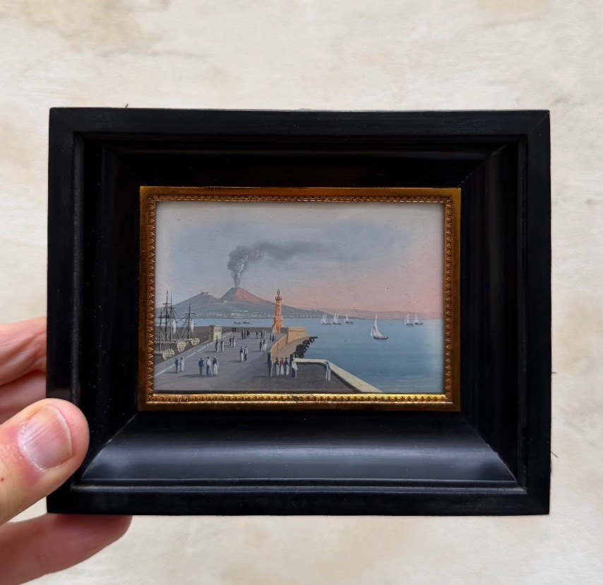 View Of Naples, 20th-century Neapolitan Gouache 