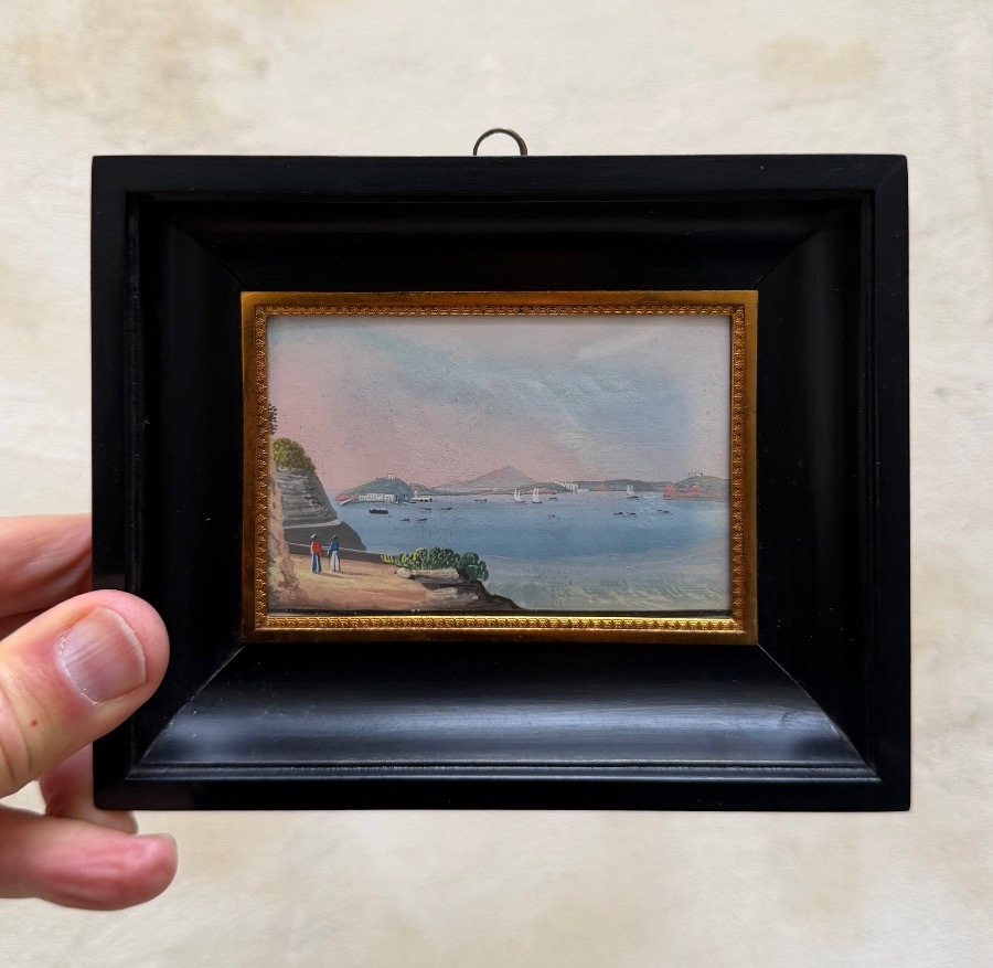 Vue de Naples, gouache napolitaine du 20ème siècle 