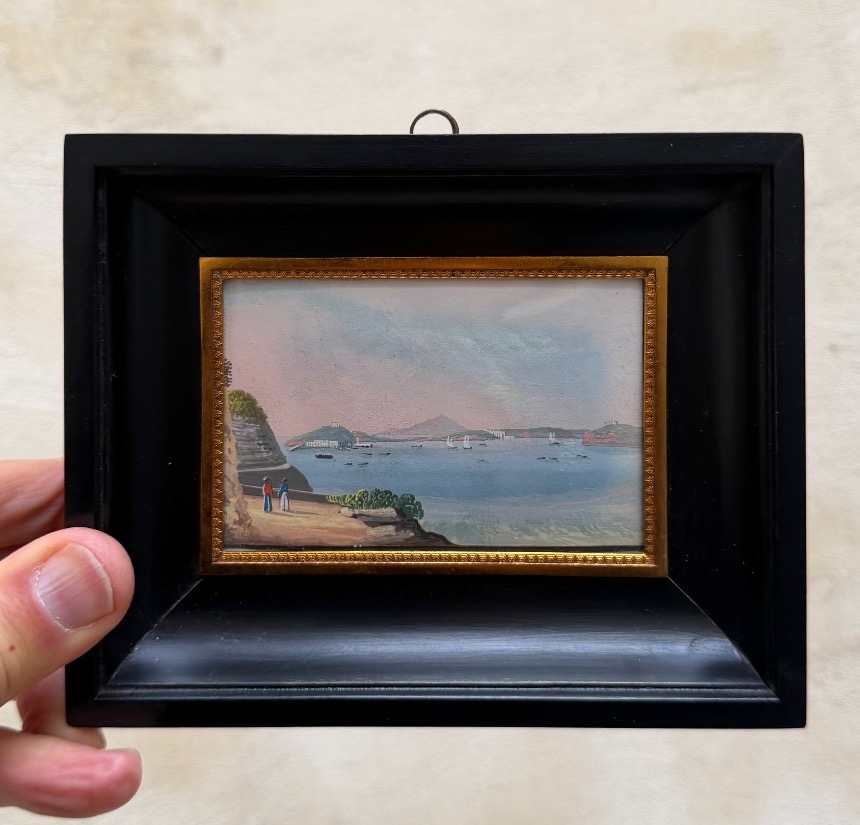 View Of Naples, 20th-century Neapolitan Gouache 
