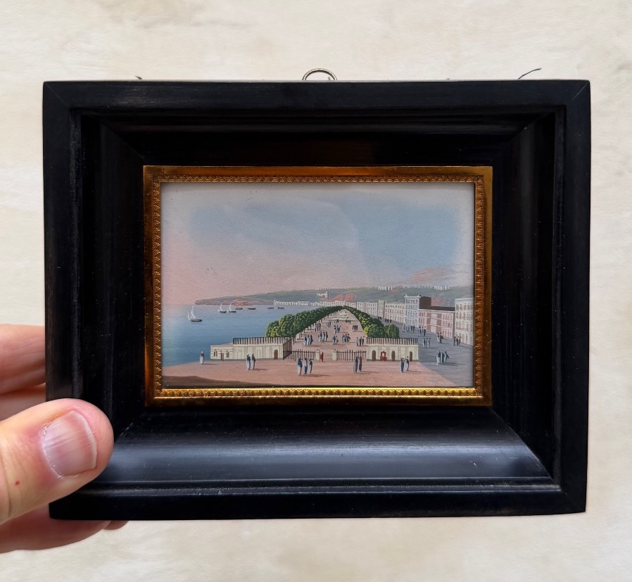 View Of Naples, 20th-century Neapolitan Gouache 