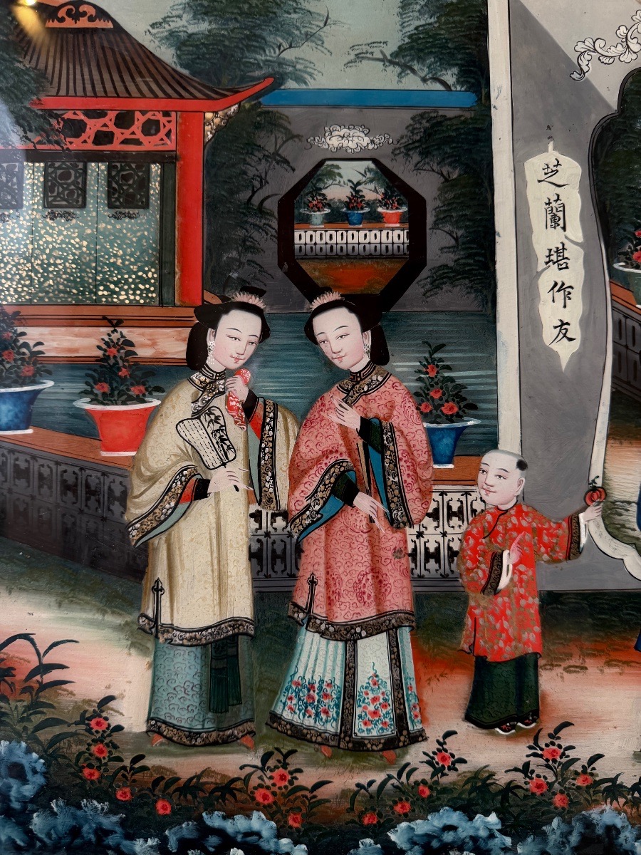 Grand fixé sous verre chinois vers 1850-photo-2