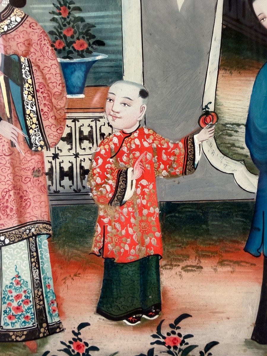 Grand fixé sous verre chinois vers 1850-photo-3