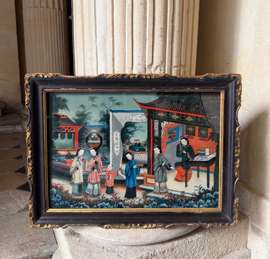 Grand fixé sous verre chinois vers 1850