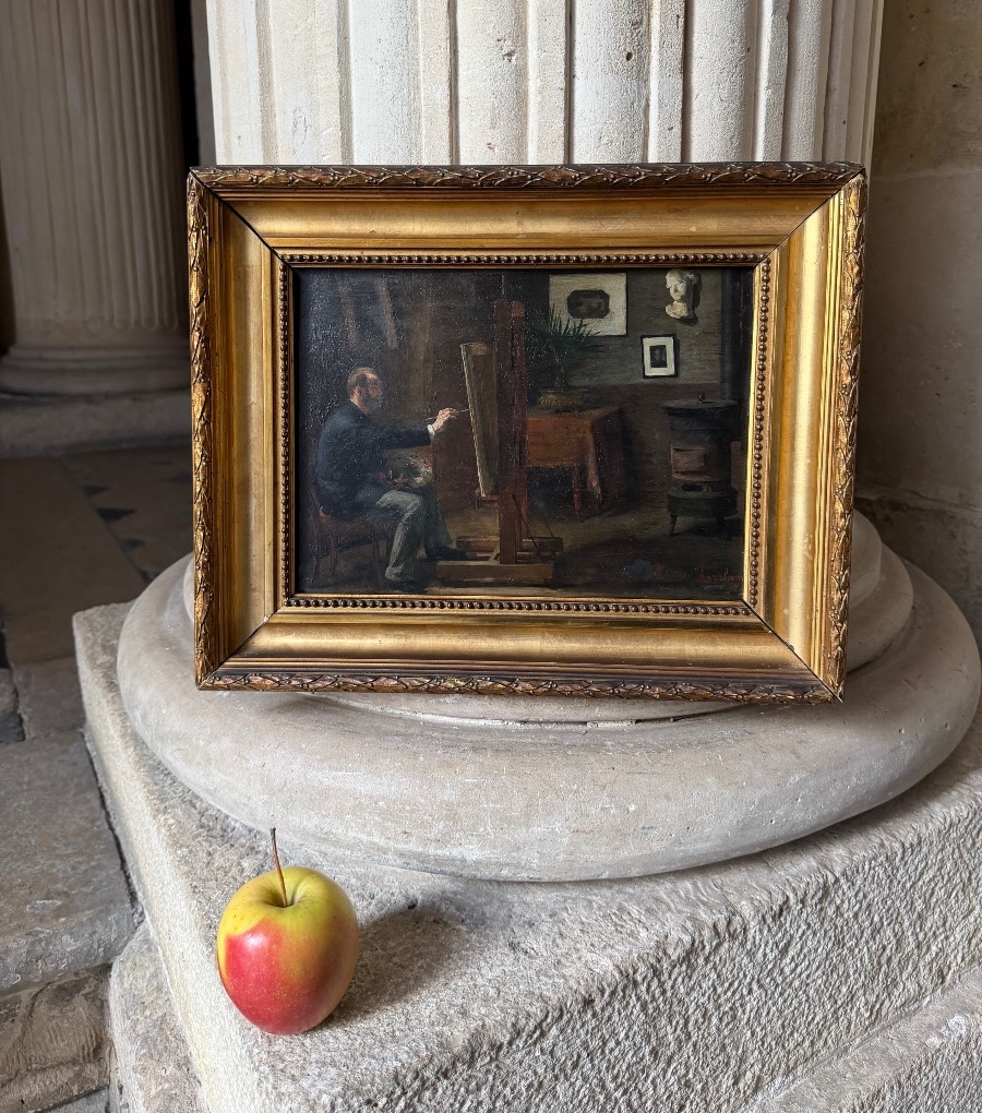Painter In His Studio, Oil On Wood, Late 19th Century -photo-2