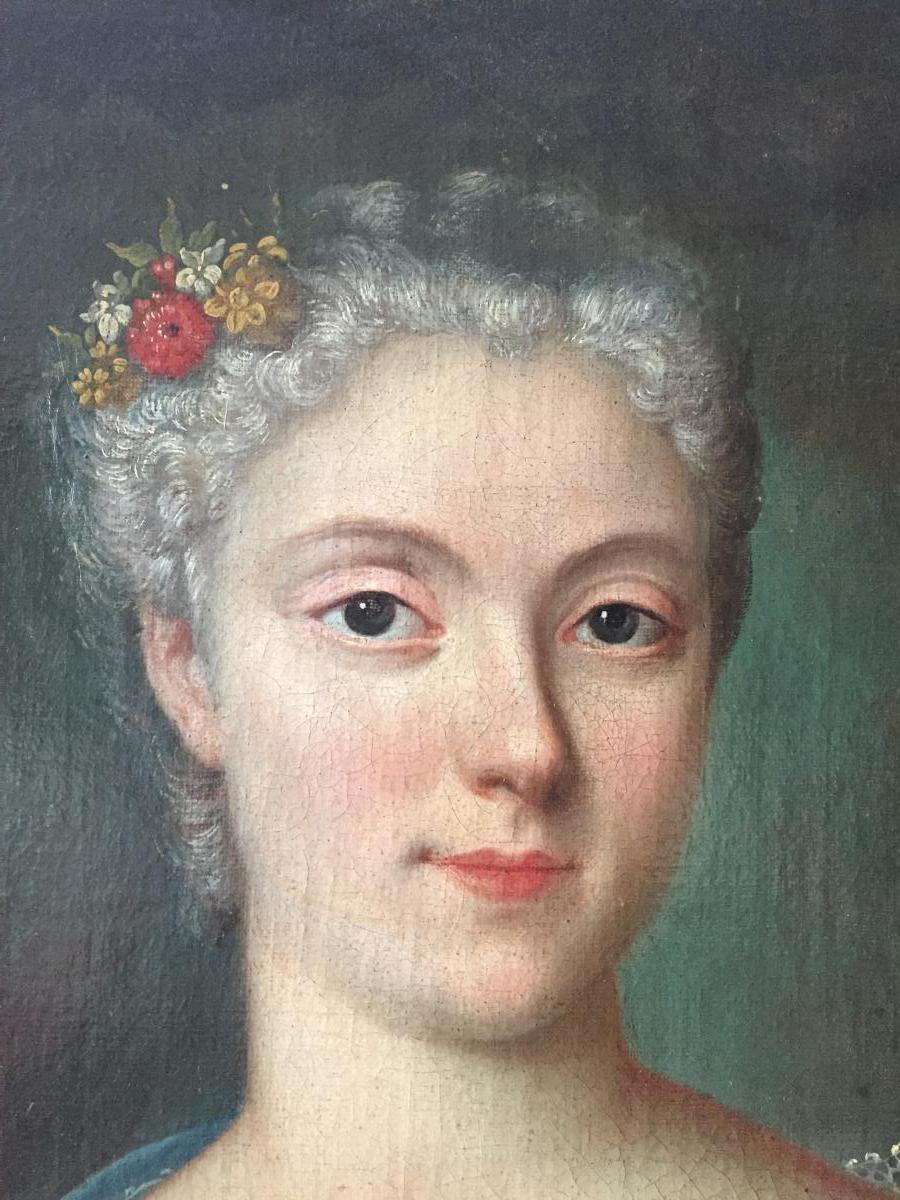 Grand Portrait Of A Lady Of Quality Epoque Louis 15-photo-2
