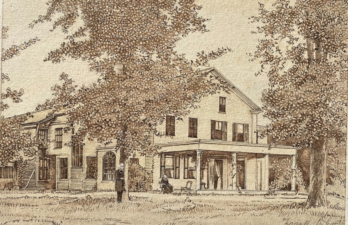 Governor Seymour And His Wife, Drawing Signed And Dated 1850-photo-2