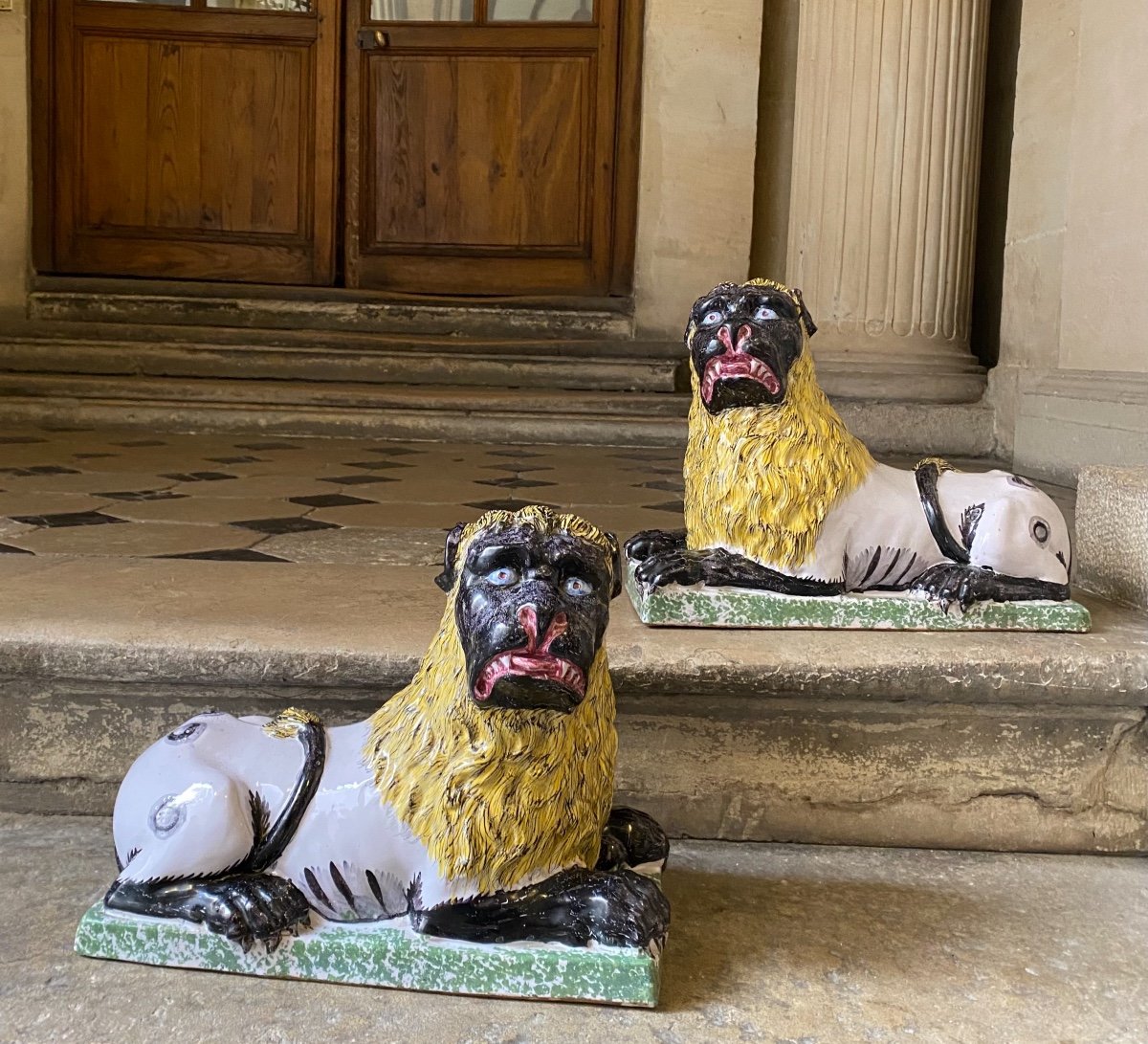 Paire De Lions En Faïence De Lunéville Début 19ème Siècle -photo-3