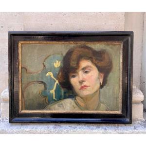 Portrait D’une Femme Pensive, Huile Vers 1920