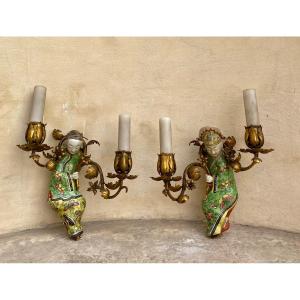 Pair Of Chinese Porcelain Sconces 18th Century