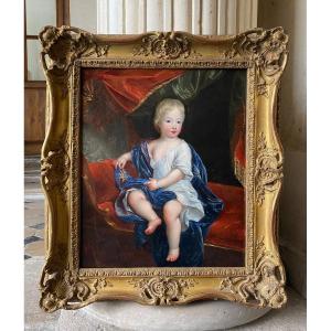 Louis XV Child, Oil On Canvas 18th Century Pierre Gobert (entourage Of)