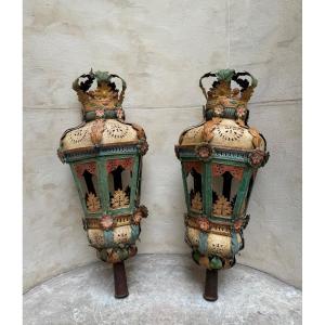 Pair Of 18th Century Venetian Sheet Metal Lanterns 