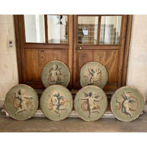 Angelots et Putti, 6 grands médaillons milieu 19ème siècle