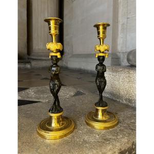 Pair Of Late 18th Century Bronze Candlesticks