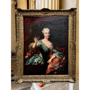 Large Portrait Of A Lady With A Flower, Italian School, Circa 1750 