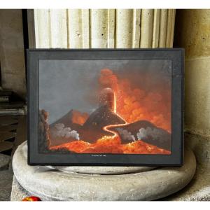 Éruption Du Vésuve En 1806, Gouache Napoligaine 19ème Siècle 