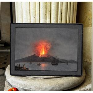 Éruption Du Vésuve En 1752, Gouache Napolitaine 19ème Siècle 