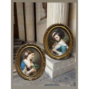 Paire De Grands Pastels 19ème Siècle, Constant Joseph Brochart 