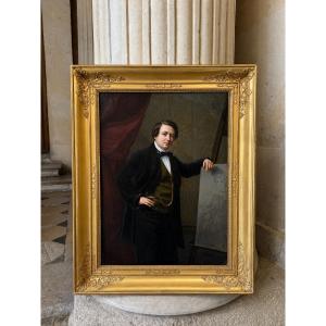 Portrait d’Homme Devant Un Chevalet, Époque Louis-Philippe