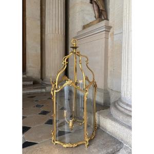 Grande Lanterne De Vestibule En Bronze Doré Style Louis XV Fin 19ème 