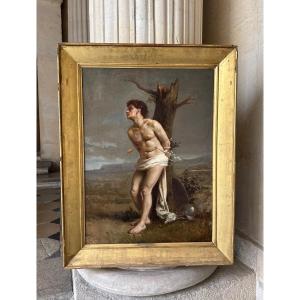 Saint Sébastien Martyr, Oil On Canvas 19th Century