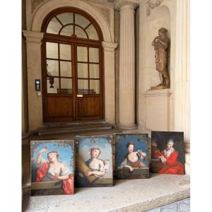 Les quatre saisons, huiles sur toile de la fin du 18ème siècle 