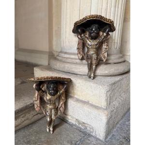 Pair Of Carved Wooden Side Tables, Italy, Circa 1900