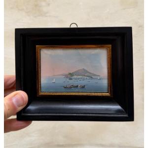 View Of Naples, Gouache On Paper, 20th Century 