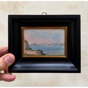 View Of Naples, 20th-century Neapolitan Gouache 